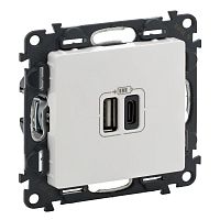 Устройство зарядное Valena Life с 2-мя USB-разъемами тип A-тип C 240В/5В 3000мА с лиц. панелью бел. Leg 753106