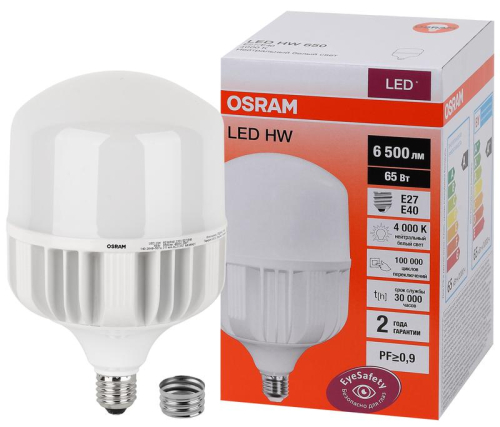 Лампа светодиодная LED HW T 65Вт (замена 650Вт) матовая 4000К нейтр. бел. E27/E40 6500лм угол пучка 200град. 140-265В PF&gt;/=09 OSRAM 4058075576896 фото 2