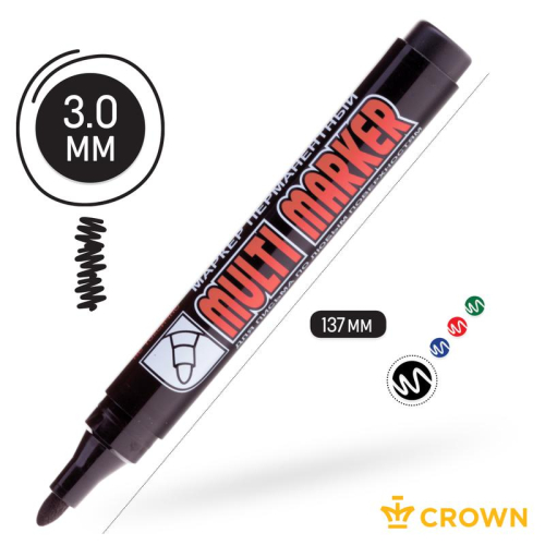 Маркер перманентный "Multi Marker" пулевидный 3мм черн. Crown Б0048239 фото 2