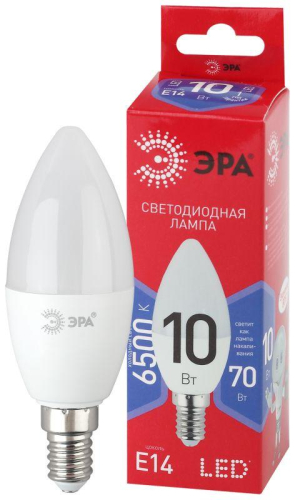 Лампа светодиодная ECO LED B35-10W-865-E14 R (диод свеча 10Вт холодн. E14) (10/100/3500) ЭРА Б0045337