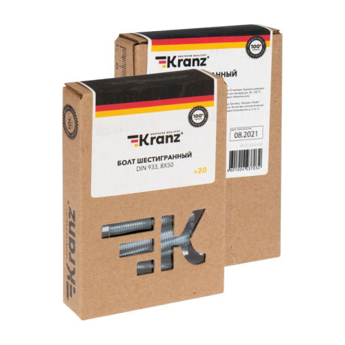 Болт с шестигранной головкой 8х50 DIN 933 (уп.20шт) Kranz KR-01-3512-030 фото 2
