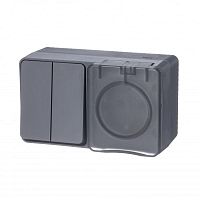 Блок ОП AtlasDesign Profi54 розетка 16А 250В с заземл. с защ. шторками + 2-кл. выключатель 10А антрацит SchE ATN544074