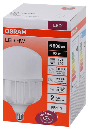 Лампа светодиодная LED HW T 65Вт (замена 650Вт) матовая 4000К нейтр. бел. E27/E40 6500лм угол пучка 200град. 140-265В PF&gt;/=09 OSRAM 4058075576896 фото 3