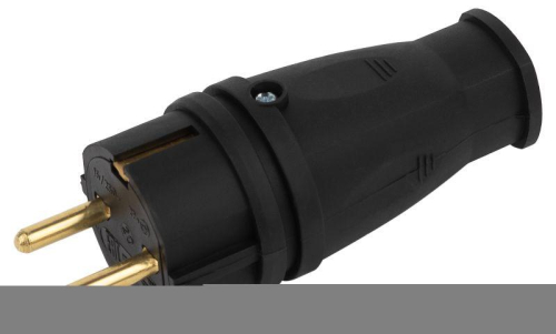 Вилка VX10-B-IP44 16А IP44 прямая с заземл. каучук черн. ЭРА Б0055414
