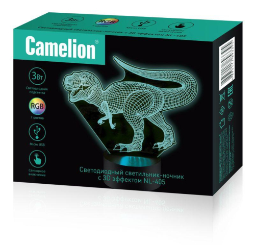 Светильник светодиодный настольный NL-405 "Динозавр" 3Вт RGB USB ночник фиолет. Camelion 14563 фото 3