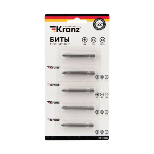 Бита PZ2x50мм для шуруповерта сталь S2 (уп.5шт) (лента) Kranz KR-12-6322 фото 3