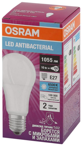 Лампа светодиодная LED Antibacterial A 10Вт (замена 100Вт) матовая 6500К холод. бел. E27 1055лм угол пучка 200град. 220-240В бактерицид. покр. OSRAM 4058075561090 фото 3