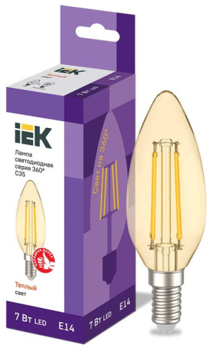 Лампа светодиодная 360° C35 7Вт свеча 2700К E14 230В золото IEK LLF-C35-7-230-30-E14-CLG
