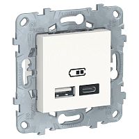 Розетка USB 2-м UNICA NEW тип А+С 5В/2400мА бел. SchE NU501818