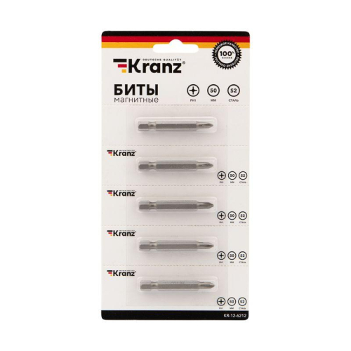 Бита PH1x50мм для шуруповерта сталь S2 (уп.5шт) (лента) Kranz KR-12-6212 фото 2