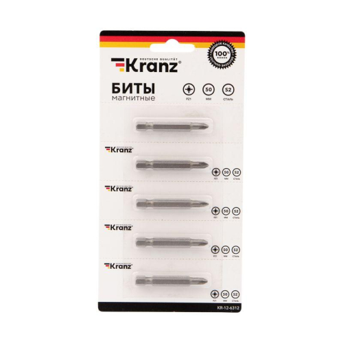 Бита PZ1x50мм для шуруповерта сталь S2 (уп.5шт) (лента) Kranz KR-12-6312 фото 4