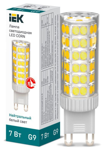 Лампа светодиодная CORN 7Вт капсула 4000К G9 230В керамика IEK LLE-CORN-7-230-40-G9