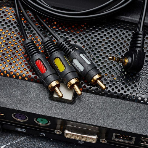 Шнур 3.5мм 4C Plug - 3RCA Plug 1.5м (GOLD) Rexant 17-4412 фото 5
