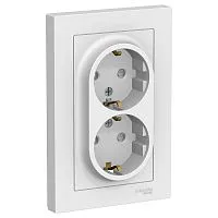 Розетка 2-м AtlasDesign 16А с заземл. защ. шторки в сборе бел. SchE ATN000126