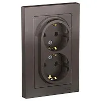 Розетка 2-м AtlasDesign 16А с заземл. в сборе мокко SchE ATN000624